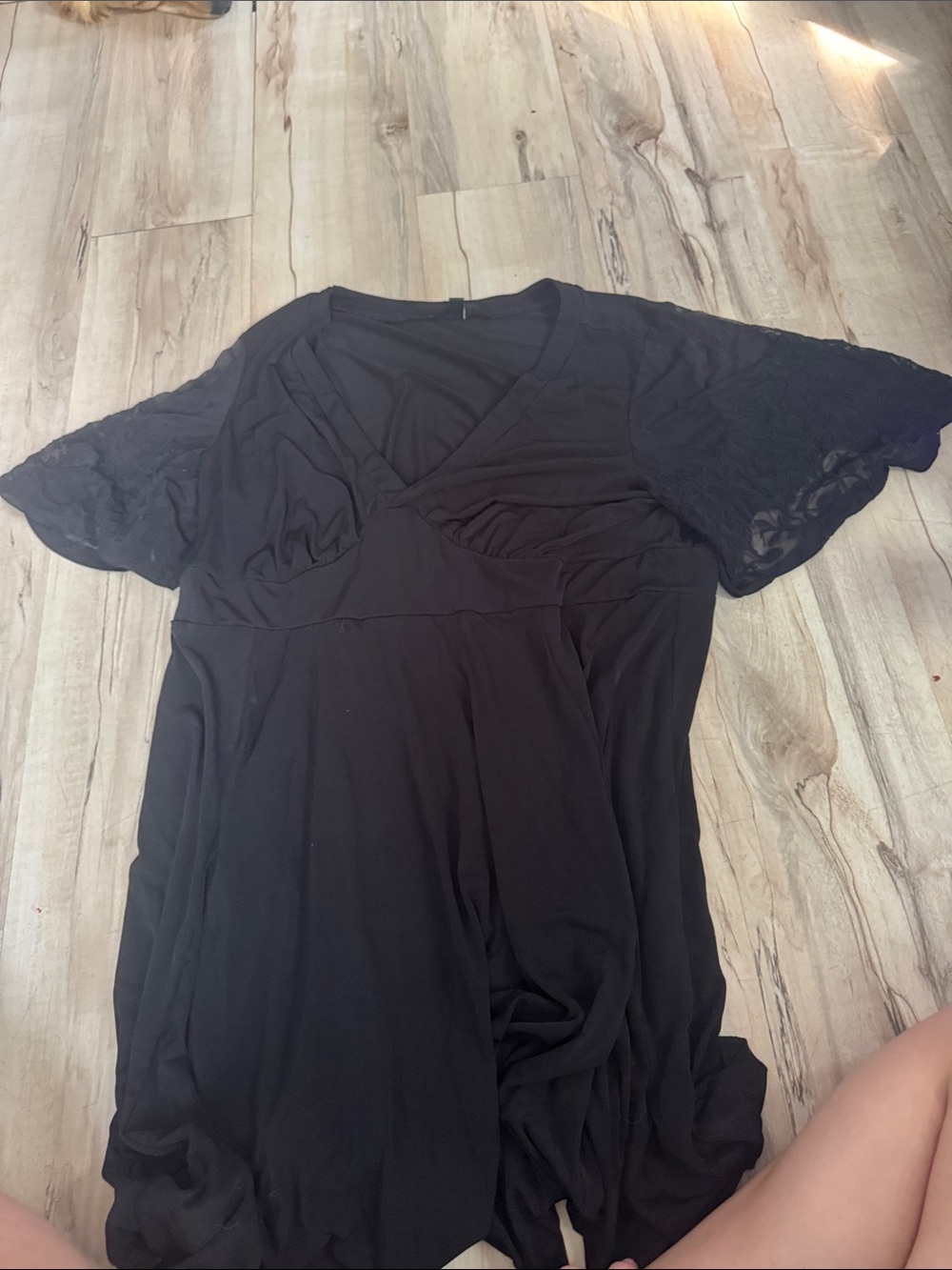 torrid Black V-Neck Tunic with Lace Short Sleeves